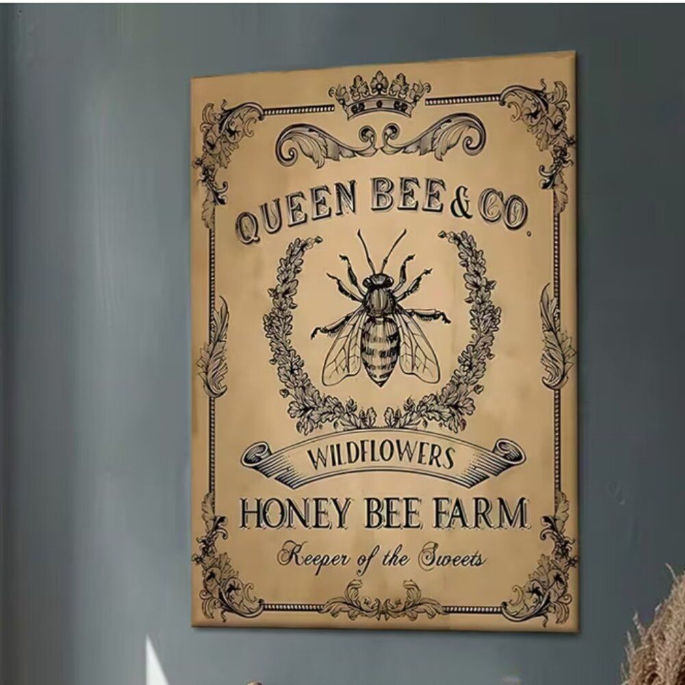 NWT Queen Bee & Co. Wildflowers Honey Bee Farm Canvas Print Rustic Farm Life